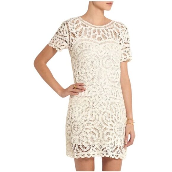 Sea New York Dress Women‎ Size 4 Ivory Short Sleeve Battenburgh Lace Shift Mini - Picture 1 of 10